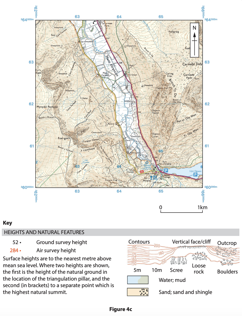 OS map extract showing Nant Ffrancon, Wales
