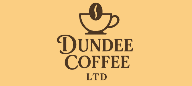 Logo of Dundee Coffee Ltd featuring a stylised coffee cup with a bean inside, set against a light brown background.
