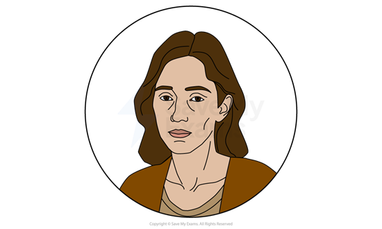 Illustration of Carol from My Name is Leon: she has  brown hair and a tired expression. Wearing a brown jacket and beige top, set within a circular frame on a white background.