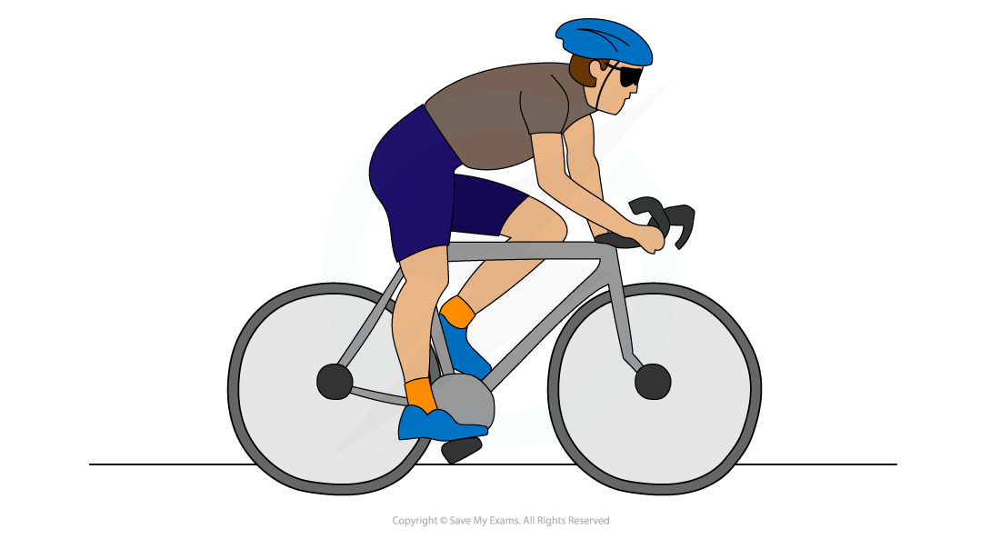 Cyclist in blue helmet and shorts riding a grey bicycle, wearing orange socks and blue shoes, on a white background.