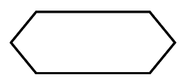 Outline of a hexagon with parallel top and bottom sides, and angled ends, drawn with a thick black line on a white background.