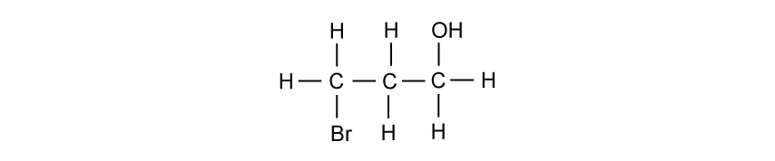 Structural formula of 1-bromo-2-propanol: three carbon chain with bromine on first carbon, hydroxyl group on third. Hydrogen atoms fill remaining bonds.