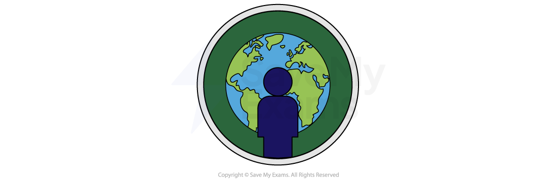Symbol for unbelonging and identity: Icon of a person silhouette standing apart from a globe, representing global disconnection.