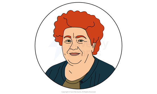 Illustration of Maureen from My Name is Leon: she is a woman with curly red hair, wearing a dark green top and black jacket, set within a circular frame on a light background.