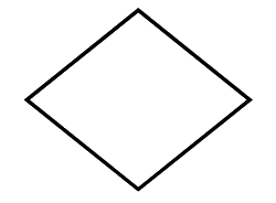 A simple black outline of a diamond shape, positioned with corners aligned to the top, bottom, and sides, on a plain white background.