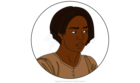 Illustration of Del from Leave Taking: she has short dark hair and a thoughtful expression, wearing a brown top, inside a circular frame on a white background.
