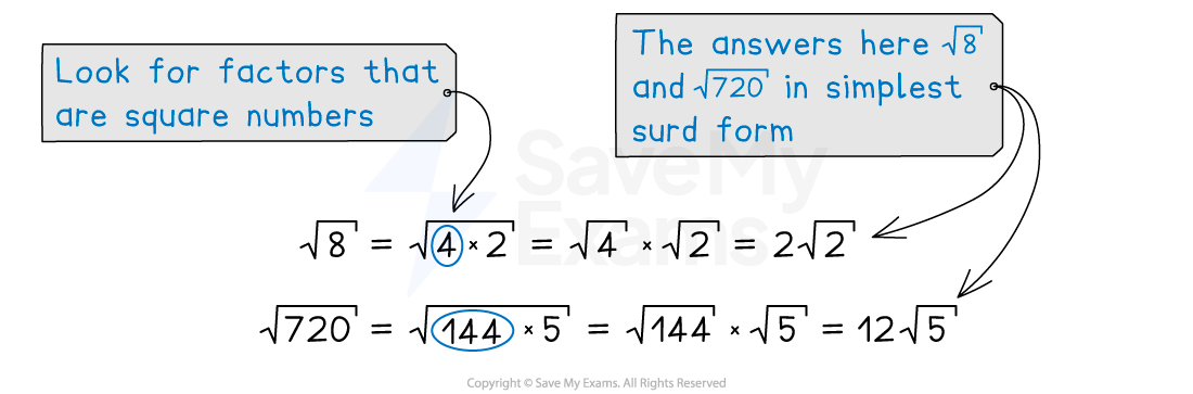Simplifying root 8 to 2 root 2 and root 720 to 12 root 5