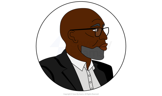 Illustration of Brod from Leave Taking: he has glasses, a beard, and wearing a suit, set against a white circular background.