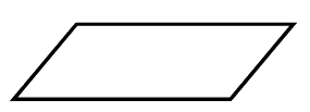 Black-outlined parallelogram on a white background, slanted to the right. The shape has two pairs of parallel and equal-length sides.