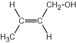Chemical structure of but-2-en-1-ol, depicting a double-bonded carbon chain with hydrogen, methyl group and hydroxymethyl group attachments.