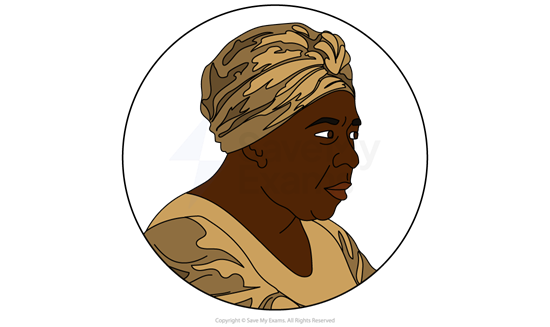 Illustration of Mai from Leave Taking: she is wearing a beige headscarf and shirt, against a white circular background.