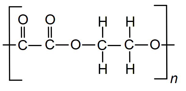 Chemical structure of poly(lactic-co-glycolic acid) showing repeating units with carbon, hydrogen, and oxygen atoms, denoted by n.