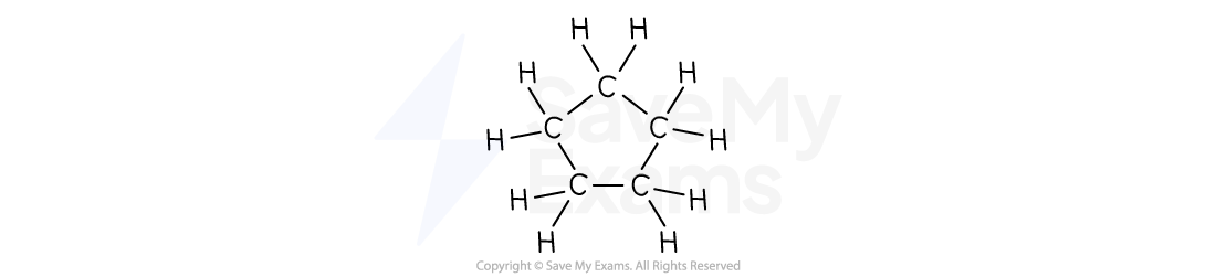 Chemical structure diagram of cyclopentane, showing a pentagonal ring of five carbon atoms, each bonded to two hydrogen atoms.