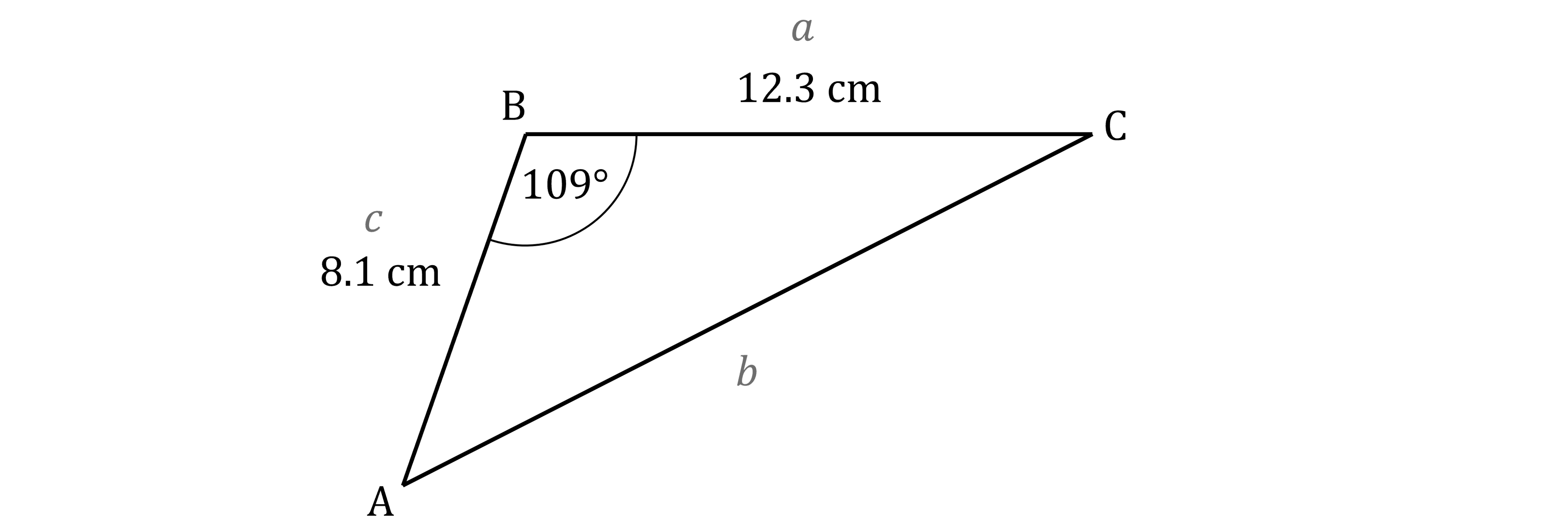 Triangle ABC with sides opposite angles labelled with corresponding lowercase letters.