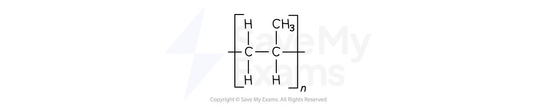 Repeating unit of poly(propene) enclosed in brackets with "n" subscript.