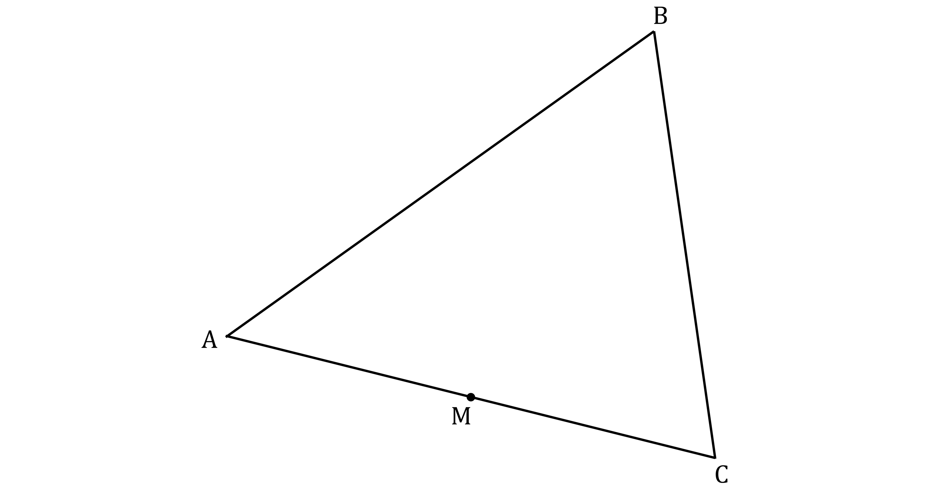 A scalene triangle ABC with point M as the midpoint of segment AC.
