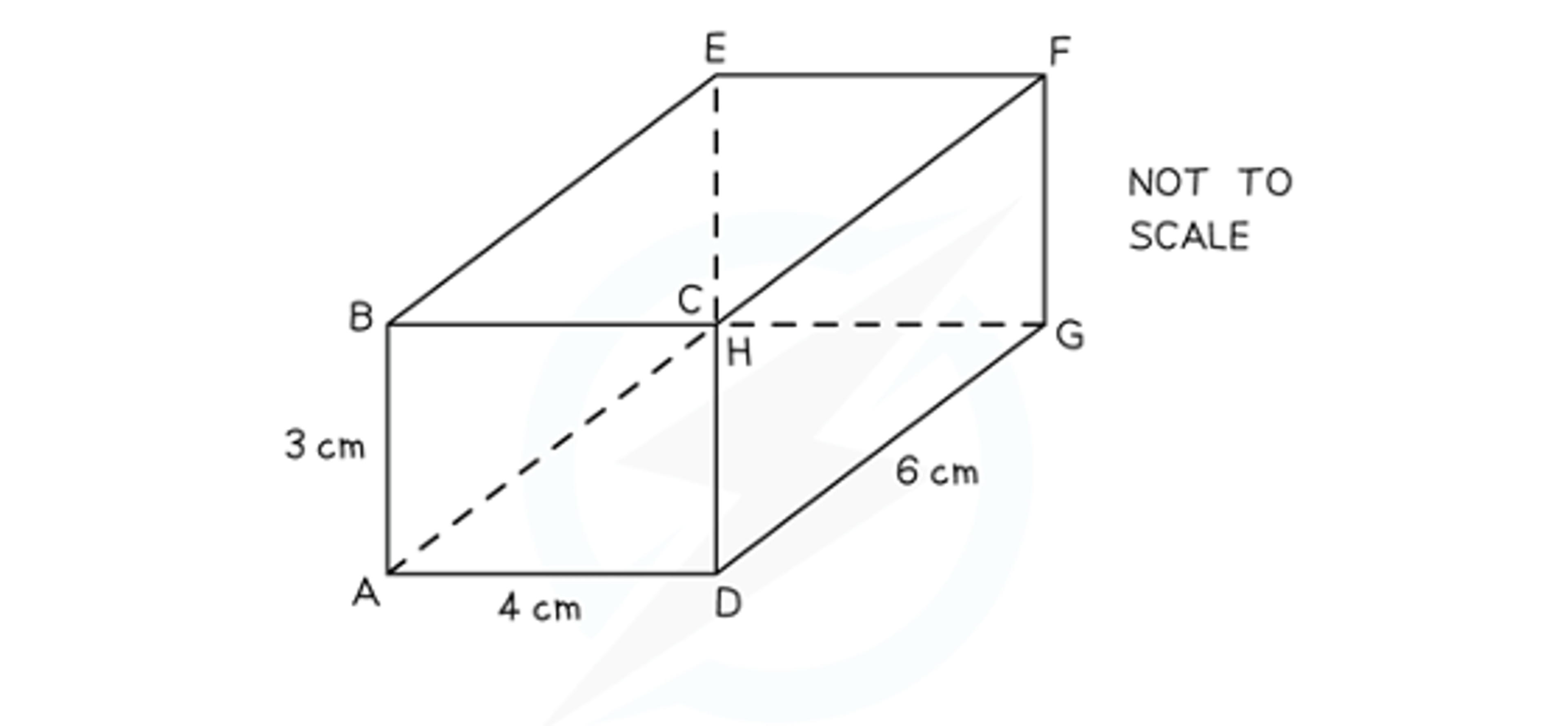 A cuboid ABCDEFGH. AB = 3 cm, AD = 4 cm, DG = 6 cm.