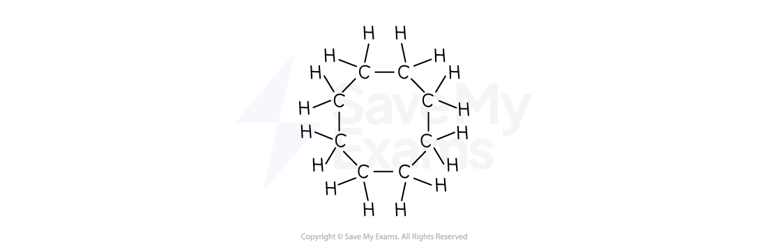 Chemical structure of cyclooctane, an 8-carbon ring with carbon atoms connected by single bonds, each bonded to two hydrogen atoms.