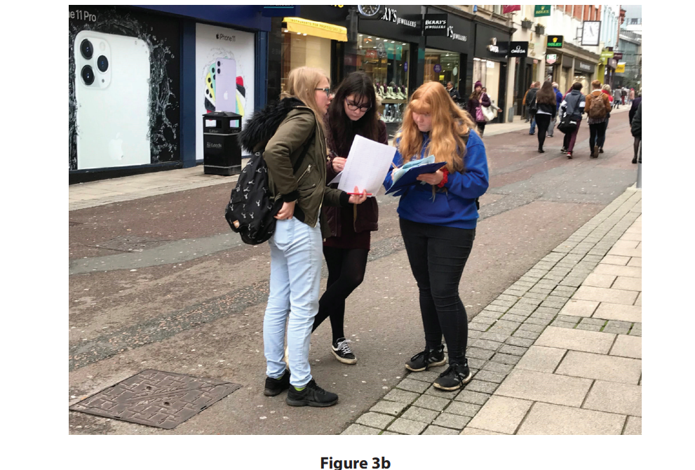 A photograph of students conducting a land use survey