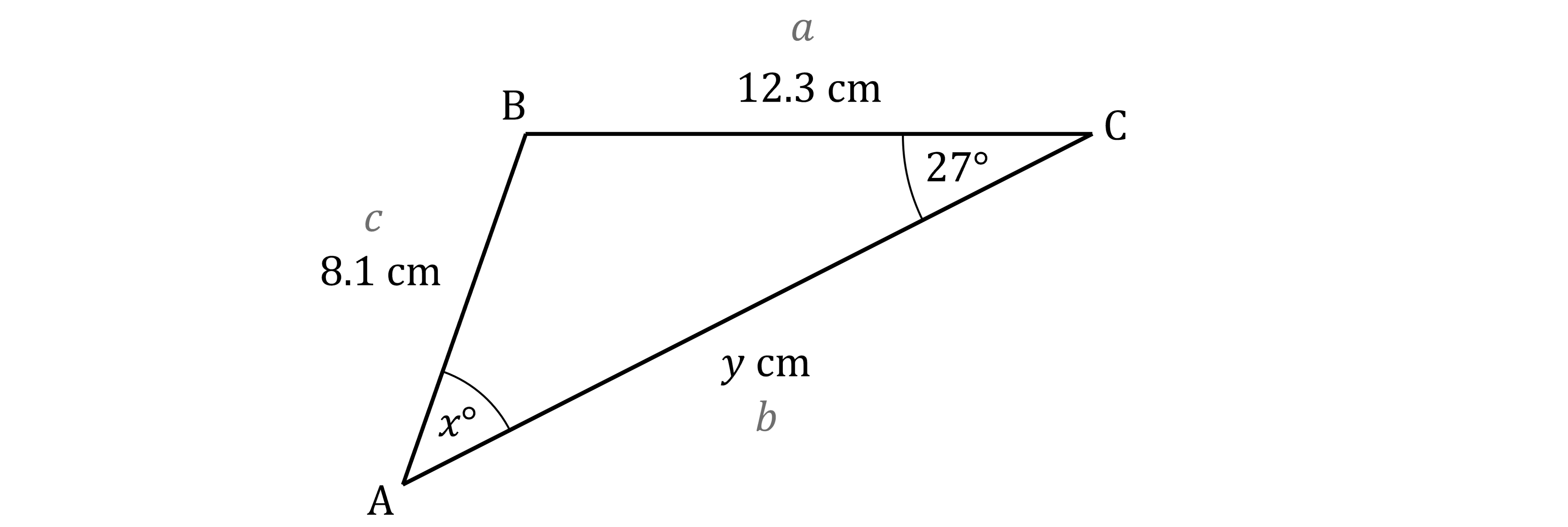 Triangle ABC with sides opposite angles labelled with corresponding lowercase letters.