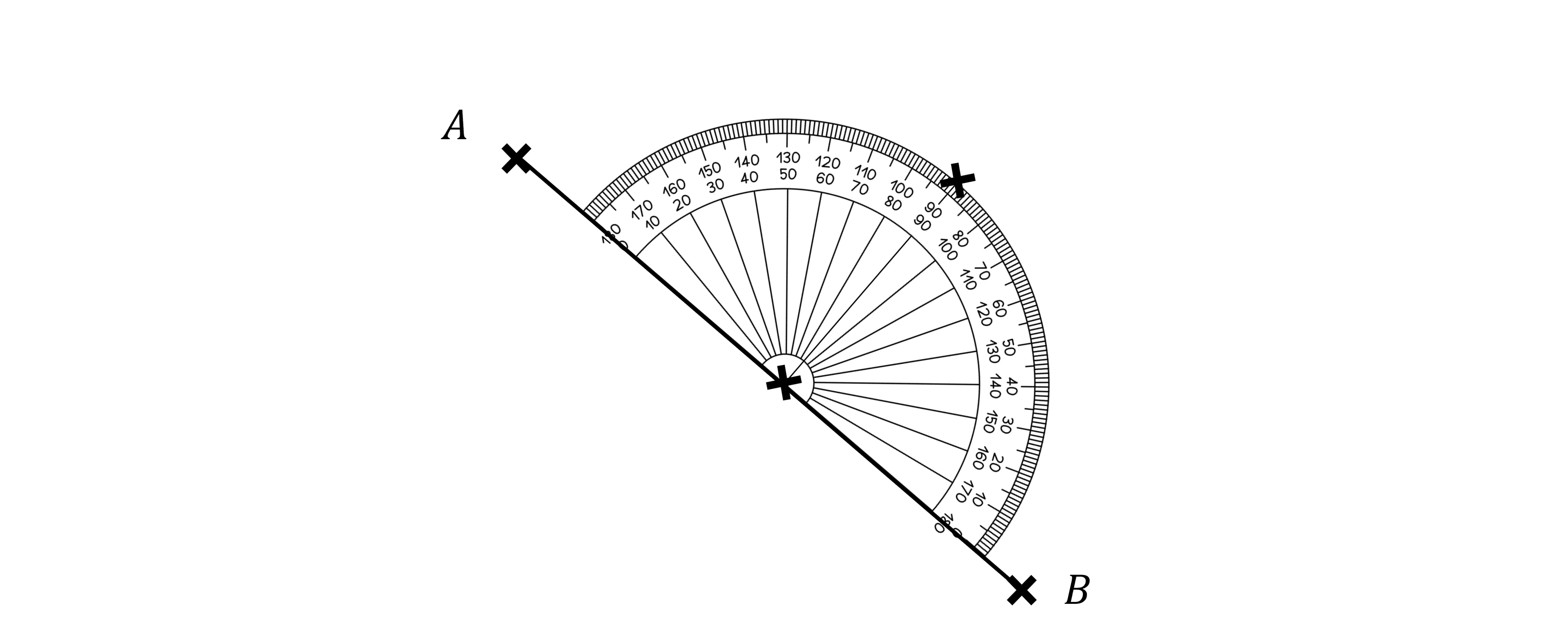 Protractor being used to construct perpendicular bisector