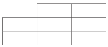 A diagram of three rows of rectangles, with four in the bottom, four in the middle, and two in the top row, resembling a Tetris-like shape.
