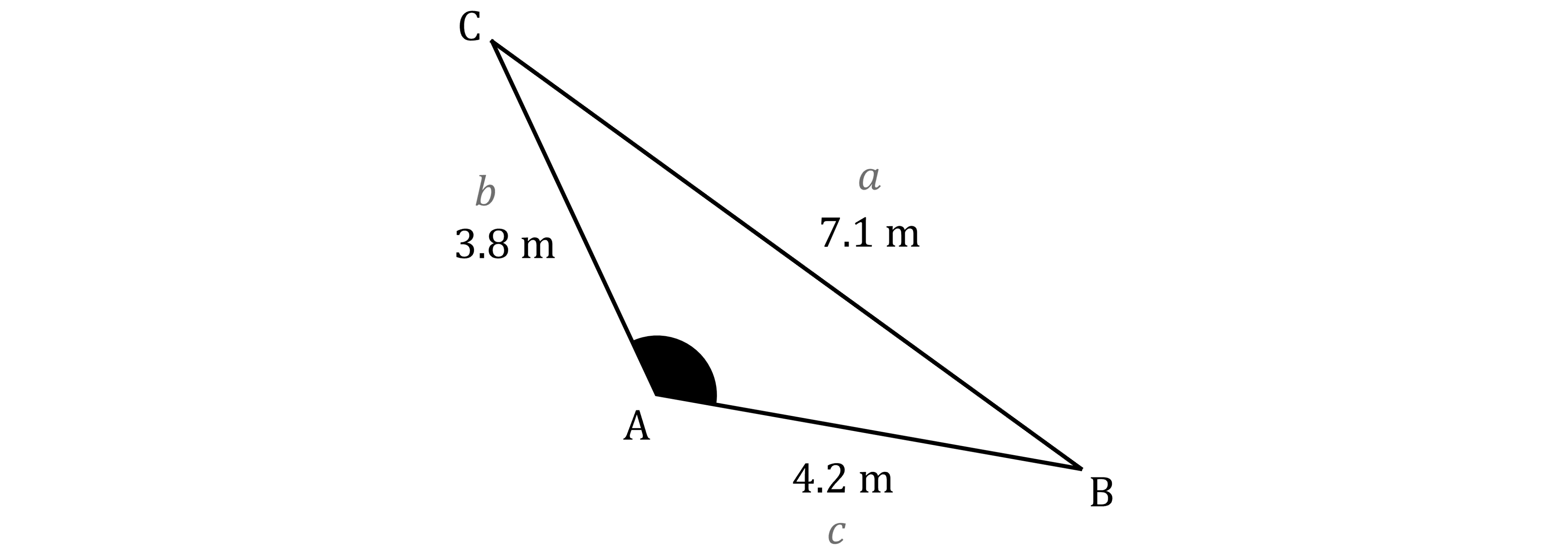 Triangle ABC with sides opposite angles labelled with corresponding lowercase letters.