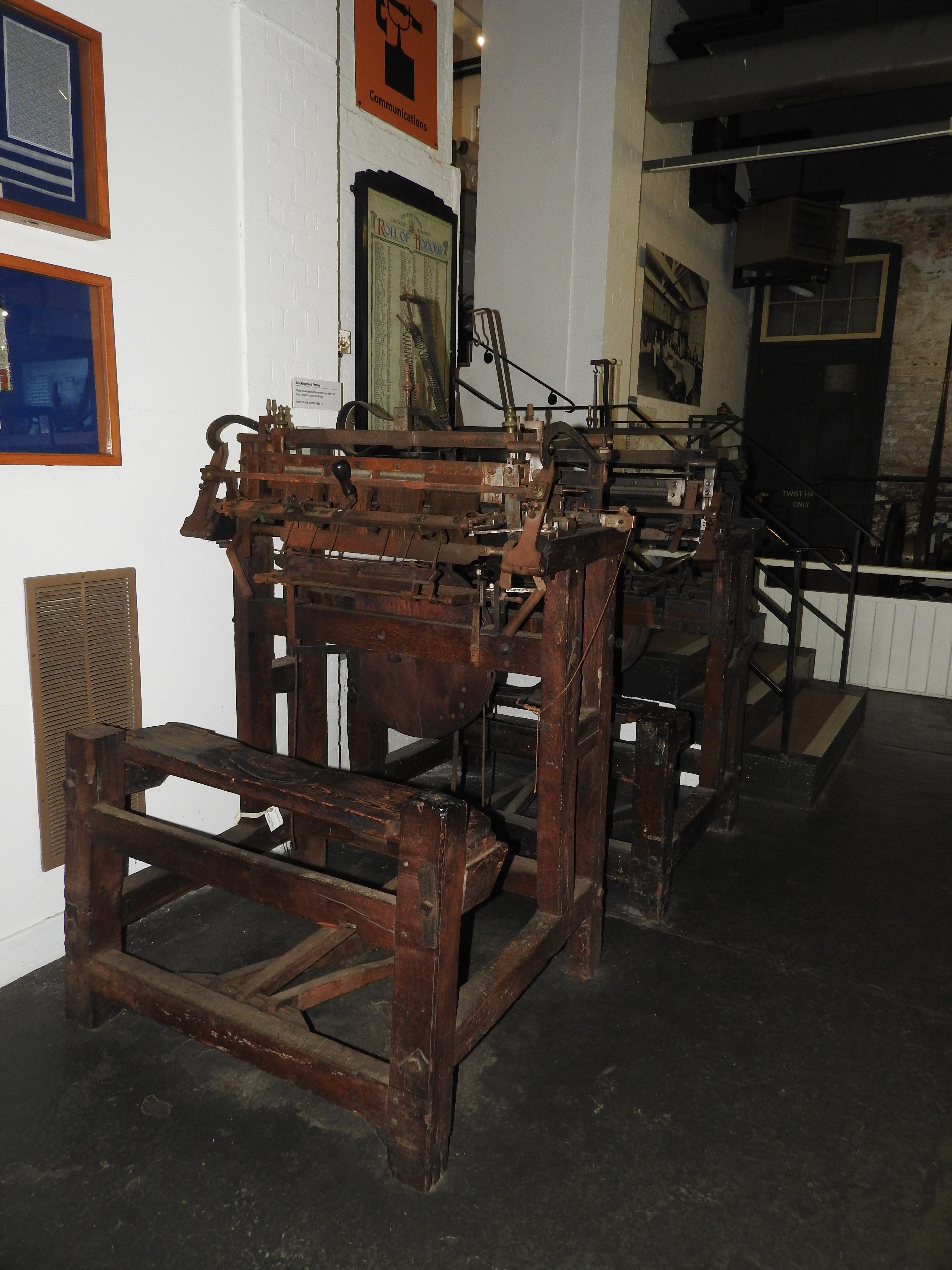 An image of a stocking frame machine, from Nottingham Industrial Museum 
