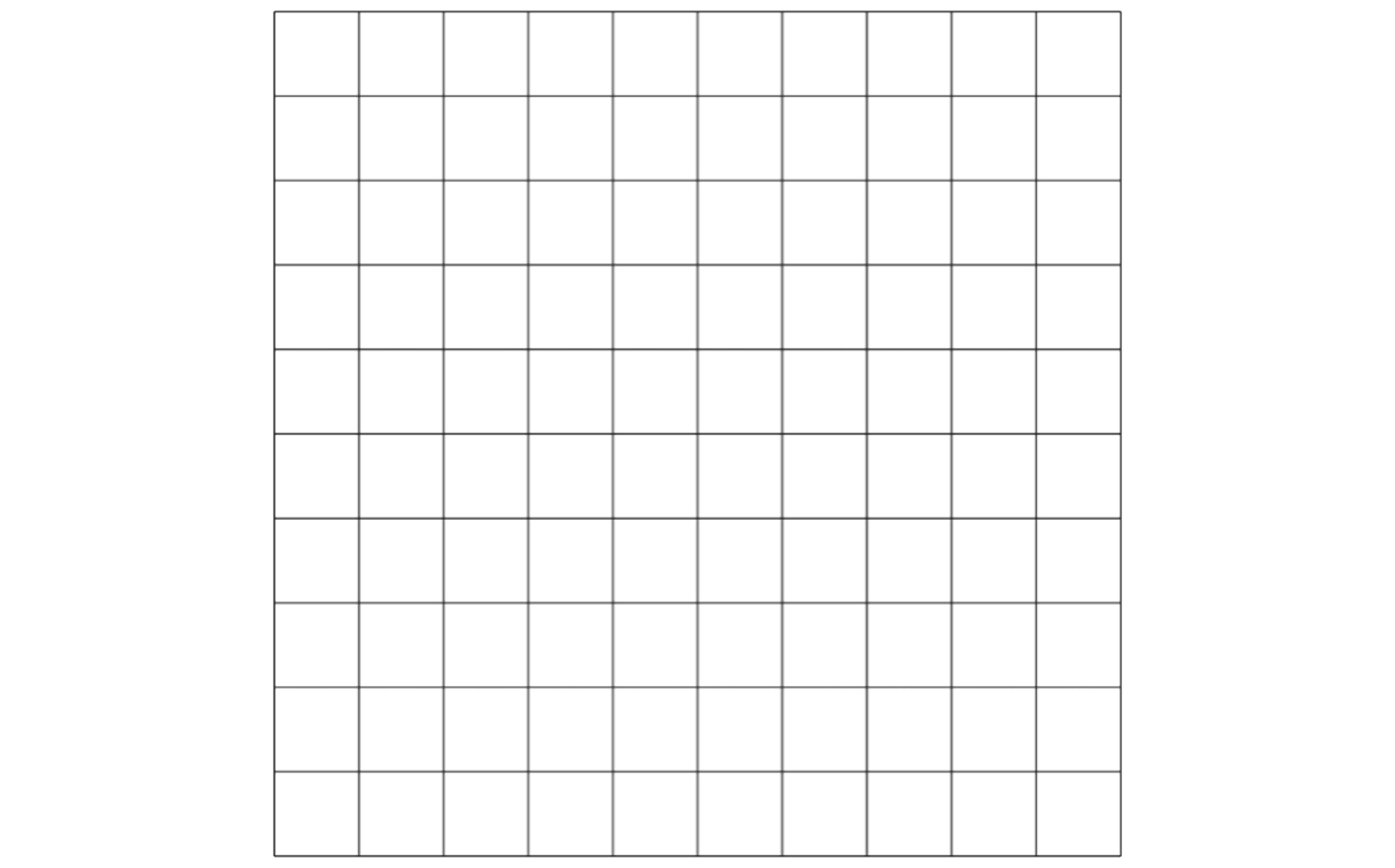 A blank 10x10 grid with thin black lines on a white background.