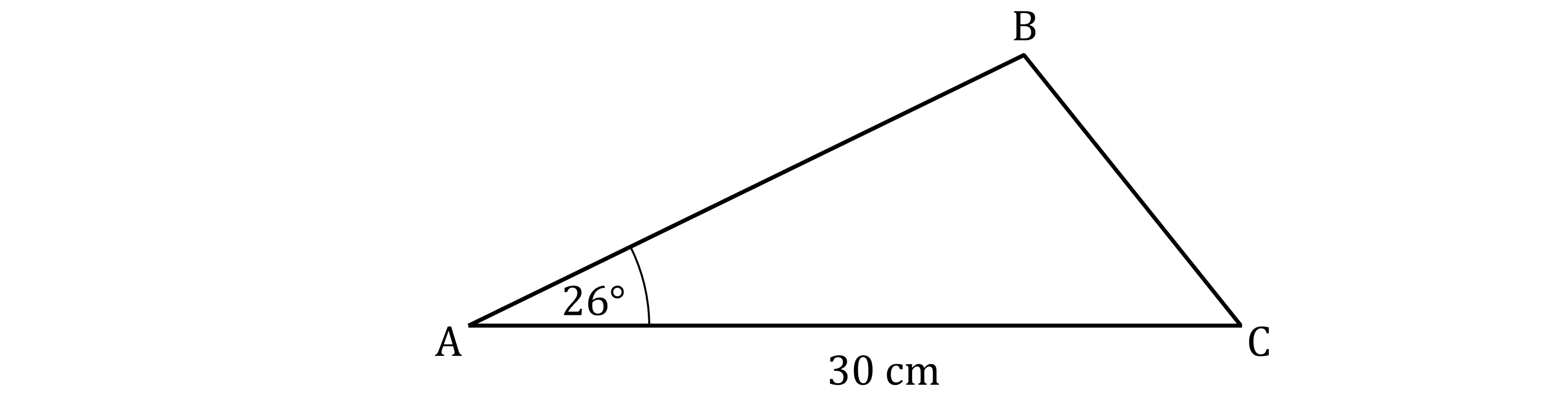 Triangle ABC, angle A is 26°, side AC measures 30 cm.