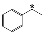 Chemical structure diagram of ethylbenzene with an asterisk marking a specific carbon atom.