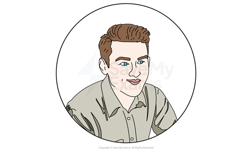 Illustration of Geof from A Taste of Honey: he is a kindly young man with short brown hair and blue eyes, wearing a collared shirt, set within a circular frame on a white background.