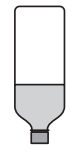 Illustration of an upside-down bottle with a grey liquid filling the lower half. The bottle has a narrow neck and screw cap at the bottom.