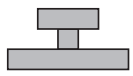 A simple geometric diagram showing three grey rectangles, one stacked atop another, forming a T-shape with black outlines on a white background.
