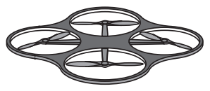 Illustration of a quadcopter drone with four propellers enclosed within circular frames, viewed from above, displaying a simple, streamlined design.