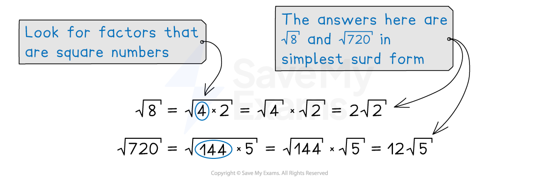 Simplifying root 8 to 2 root 2 and root 720 to 12 root 5