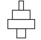 A geometric shape showing three stacked rectangles of varying sizes, aligned vertically, with the middle one being the widest, resembling a tiered diagram.