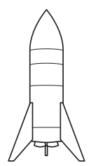 Outline of a simple rocket with a conical top, cylindrical body, and four stabilising fins at the base, shown on a white background.