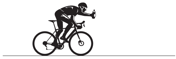Silhouette of a cyclist holding a water bottle while riding a bicycle, wearing a helmet and cycling attire, against a white background.