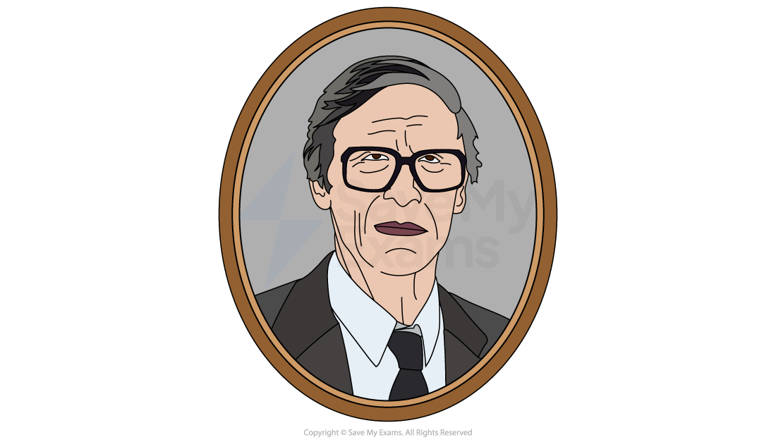 Illustration of an elderly man with glasses and a suit, framed in an oval wooden border, set against a plain grey background.