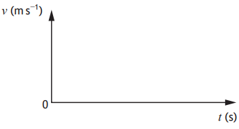 Graph with horizontal axis labelled 't (s)' for time and vertical axis labelled 'v (ms⁻¹)' for velocity, both starting at origin.