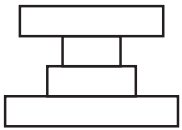 Simple geometric design with three horizontal rectangles stacked vertically, separated by two vertical lines, forming a symmetrical structure.