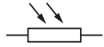 Symbol of a mechanical fluid damper with a rectangular shape, two diagonal arrows indicate direction, and lines extend horizontally on either side.