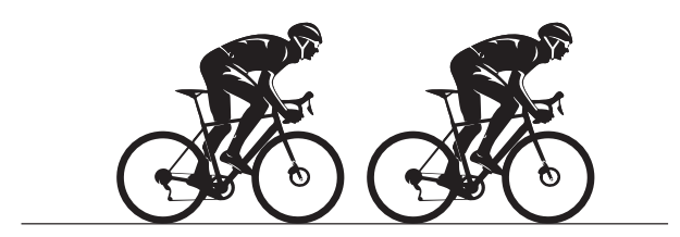 Two cyclists riding road bikes in a streamlined position, wearing helmets, depicted in black silhouette on a white background.