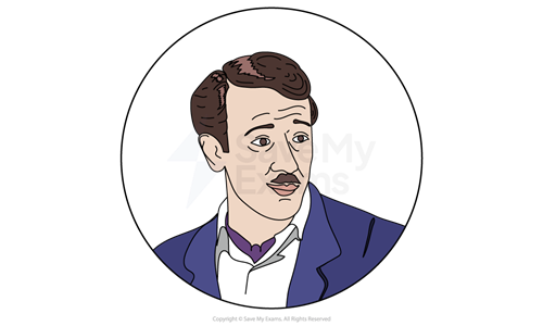 Illustration of Peter from A Taste of Honey: he is a man with brown hair, wearing a blue jacket, white shirt, and purple bow tie, looking to the side, within a circular frame.