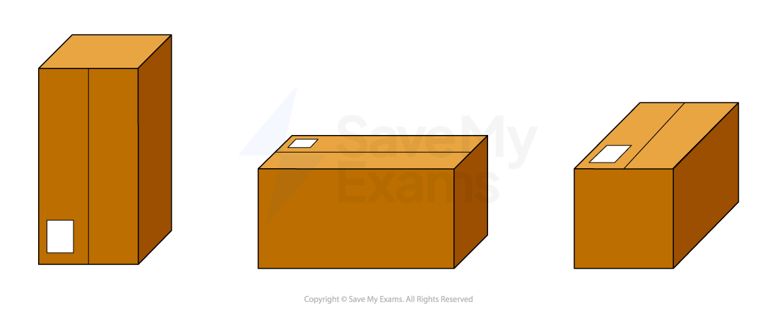 Three peach-coloured 3D shapes: a tall rectangular prism, a smaller cuboid, and another cuboid, all with visible top and side faces.