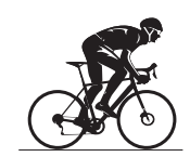 Silhouette of a cyclist wearing a helmet, riding a road bike with drop handlebars, in a forward-leaning position on a white background.