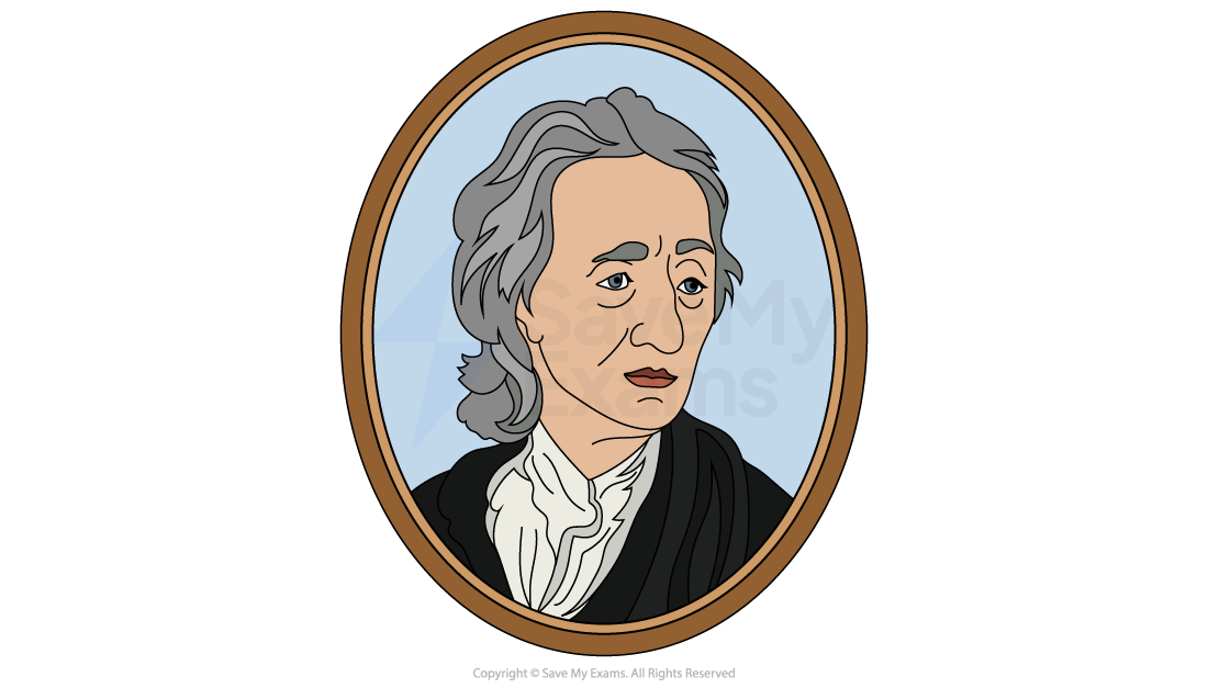Illustration of a historical figure with grey hair in a brown oval frame against a blue background, wearing a ruffled white shirt and dark coat.