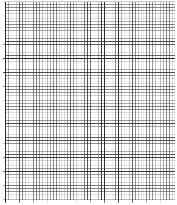 A blank graph paper with a grid of small dark squares on a white background, featuring thicker lines to indicate larger sections.