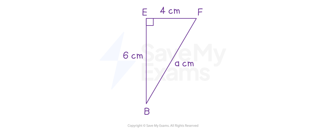Triangle BEF, BE = 6 cm, EF = 4 cm, BF = a cm.